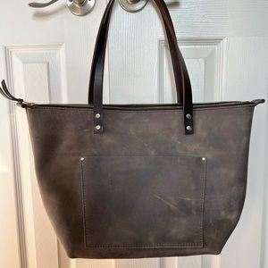 Portland Leather Goods Large Zippered Tote Grey